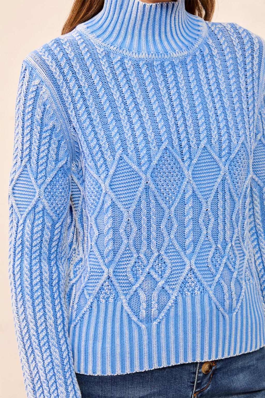 Mock Neck Cable Knit Cotton Sweater