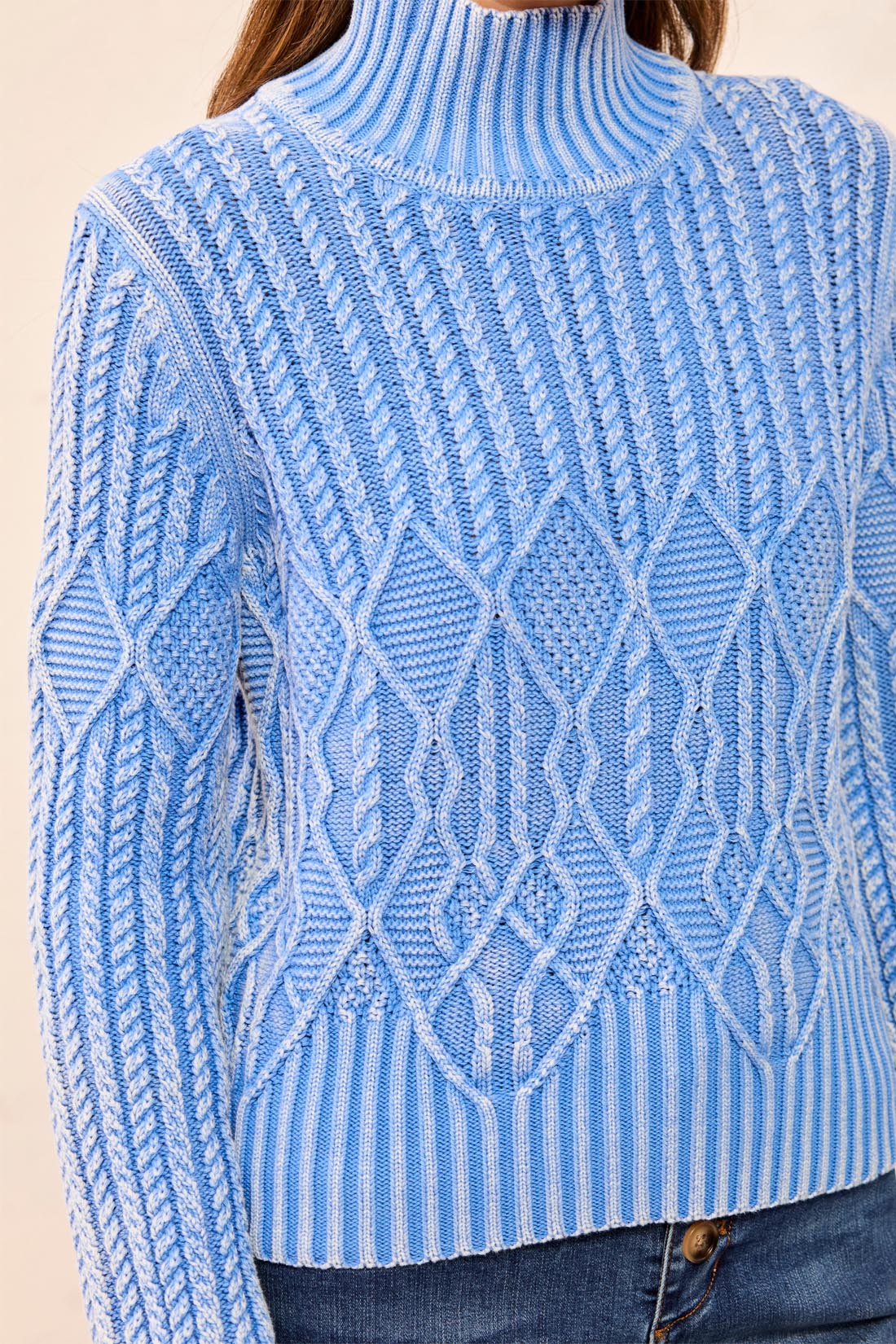 Mock Neck Cable Knit Cotton Sweater