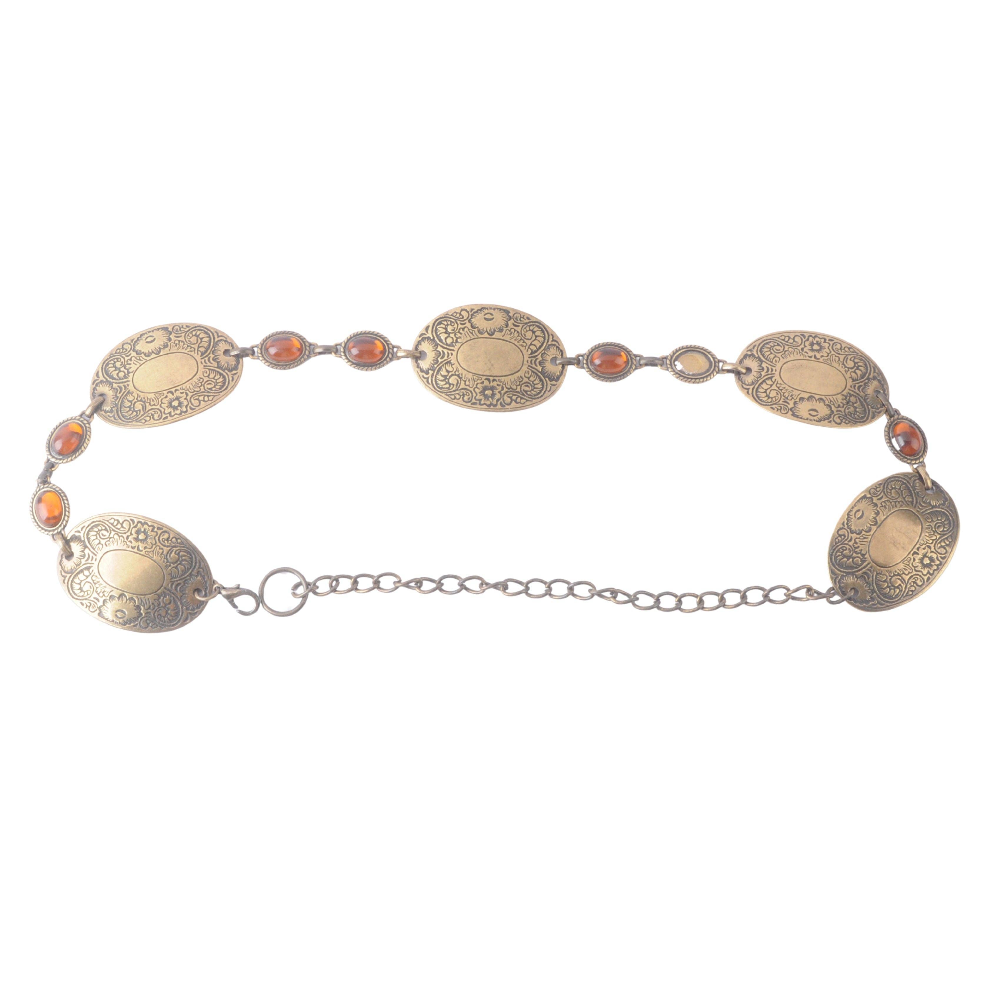 Antique Brass Medallion Belt with Amber Accents
