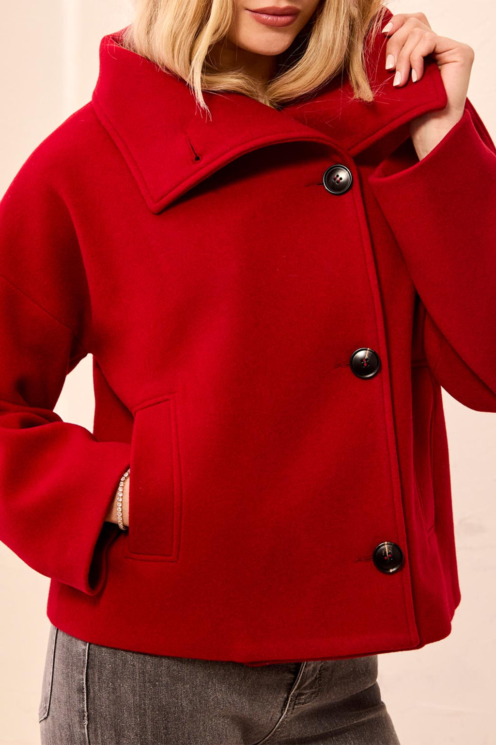Lofty Knit Funnel Neck Button Front Jacket