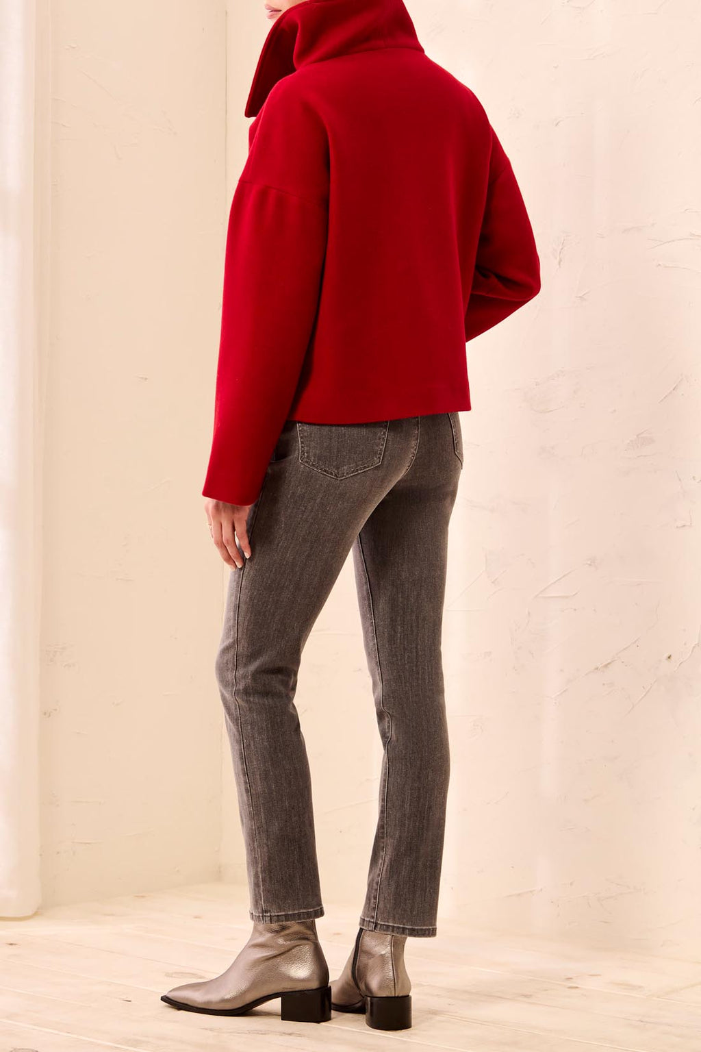 Lofty Knit Funnel Neck Button Front Jacket