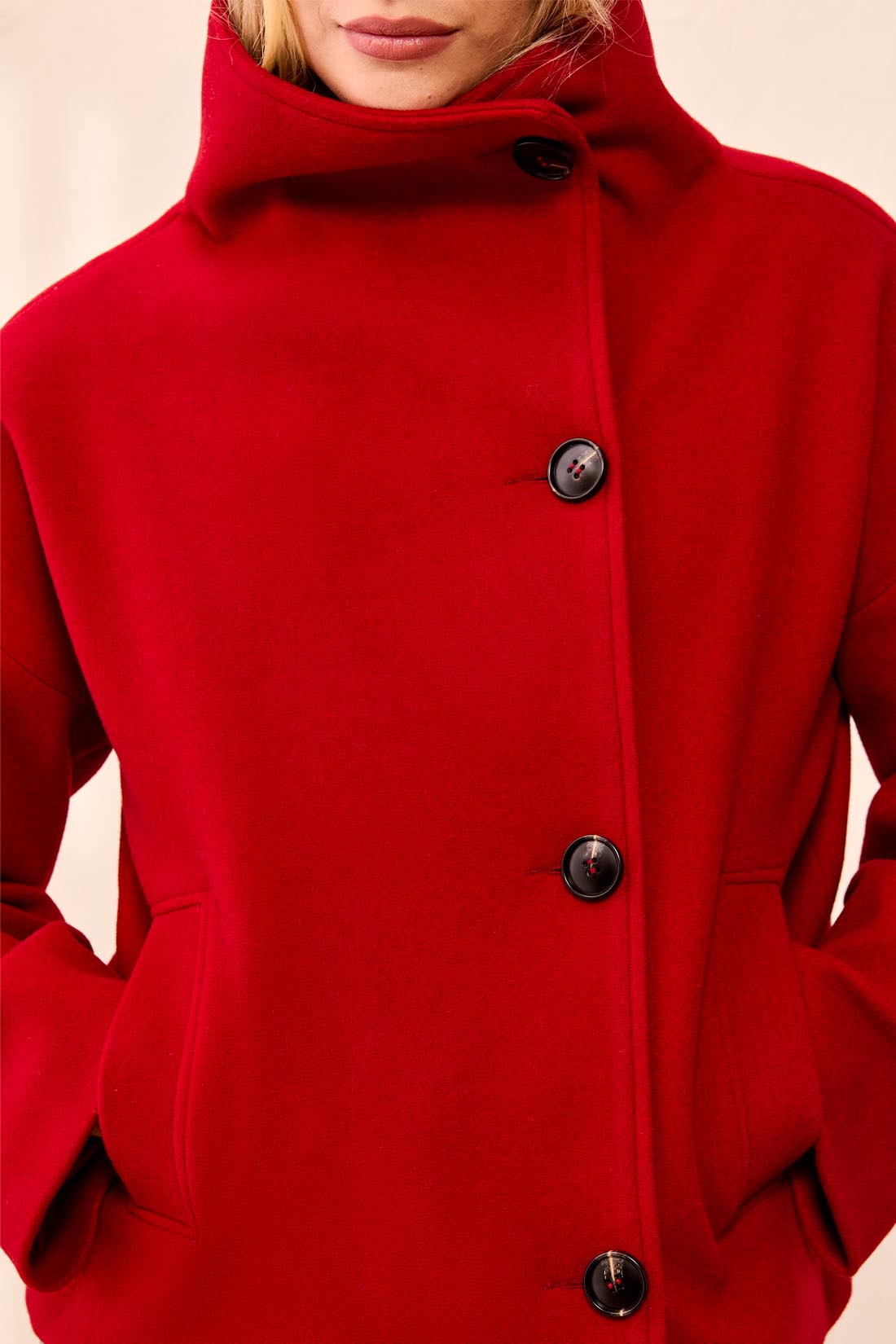 Lofty Knit Funnel Neck Button Front Jacket