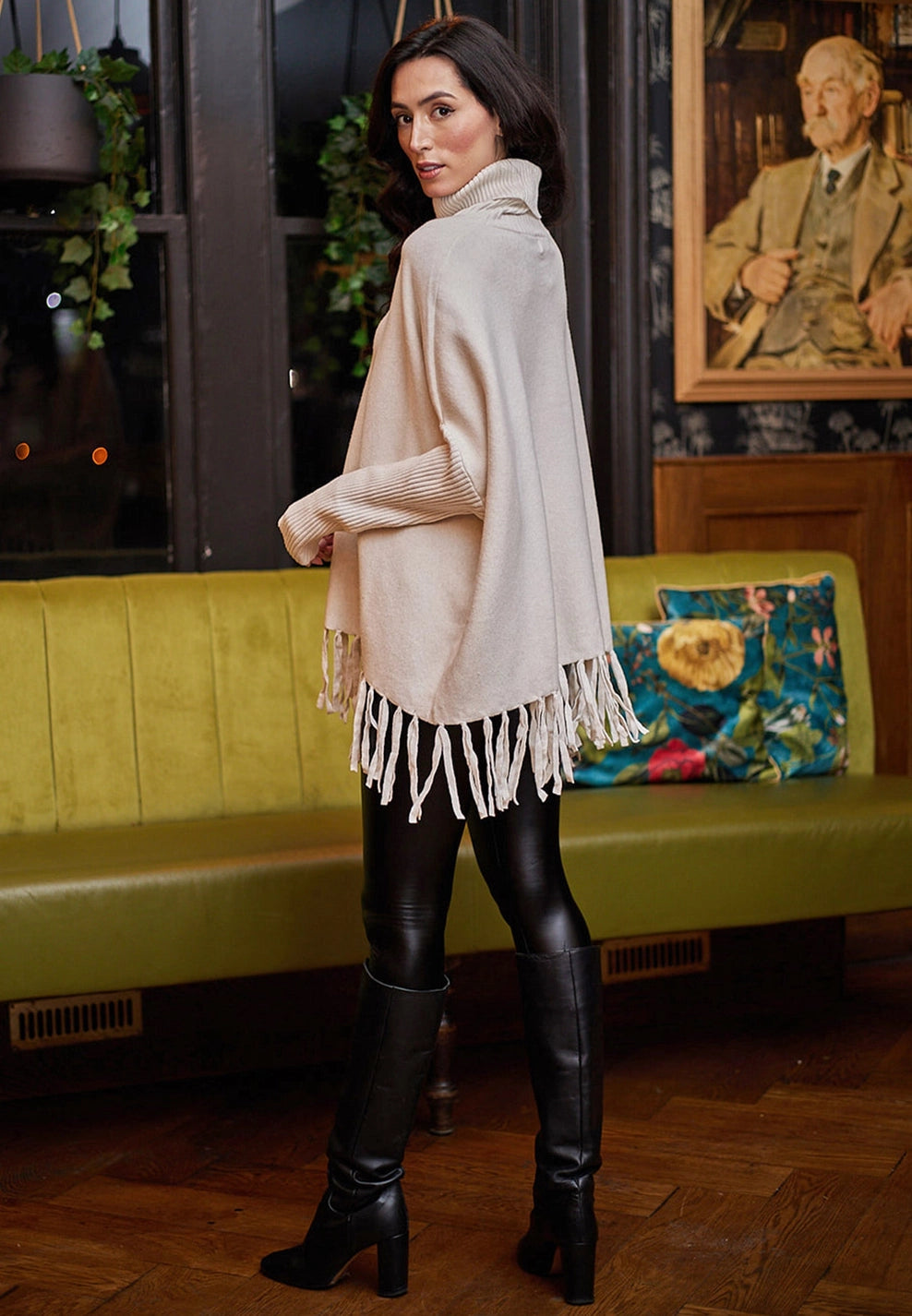 Kew High Neck Oversized Jumper with Tasseled Hem