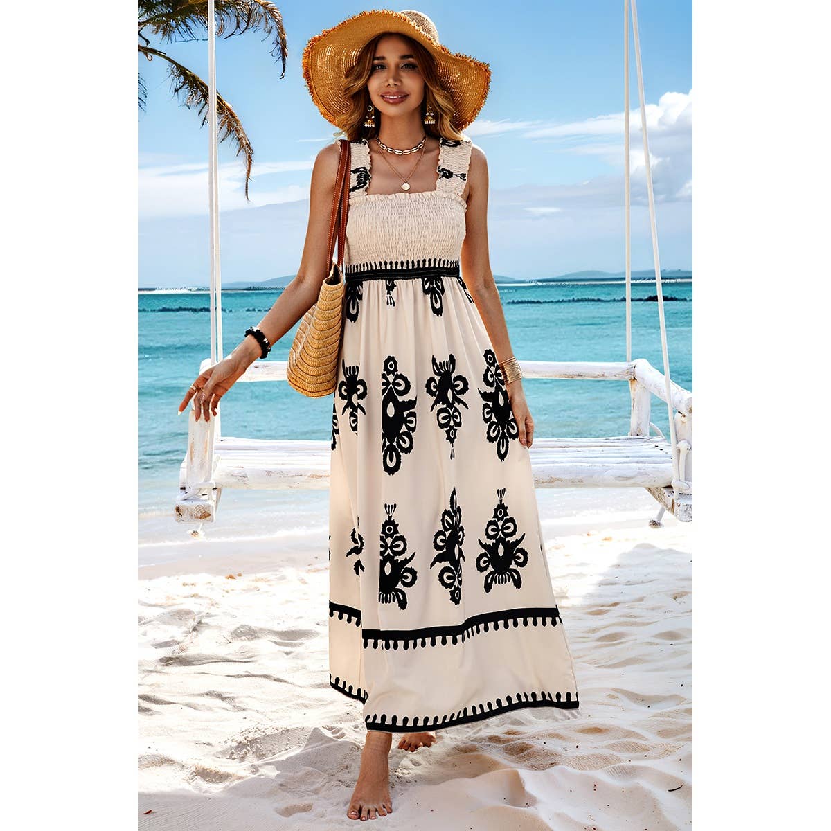 Square Neck Sleeveless High Waist Dress