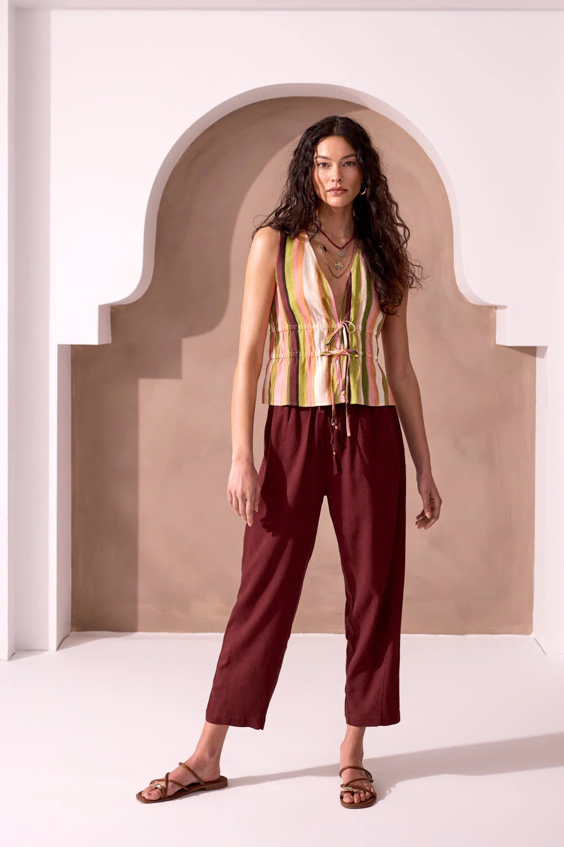 Soft Linen Double Tie Front Peplum Blouse