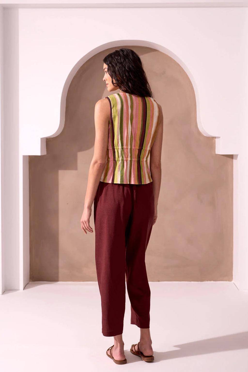 Soft Linen Double Tie Front Peplum Blouse
