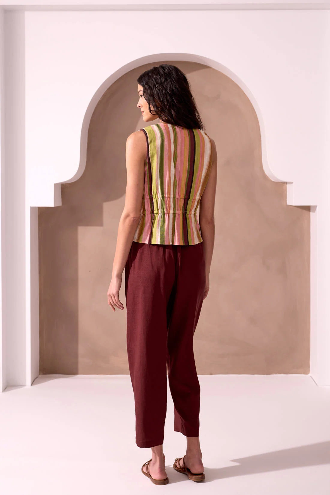 Soft Linen Double Tie Front Peplum Blouse