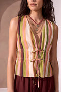 Soft Linen Double Tie Front Peplum Blouse