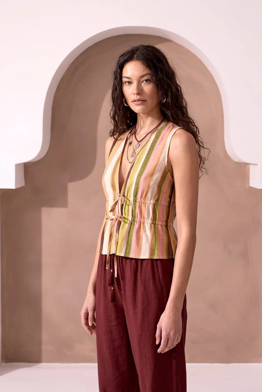 Soft Linen Double Tie Front Peplum Blouse