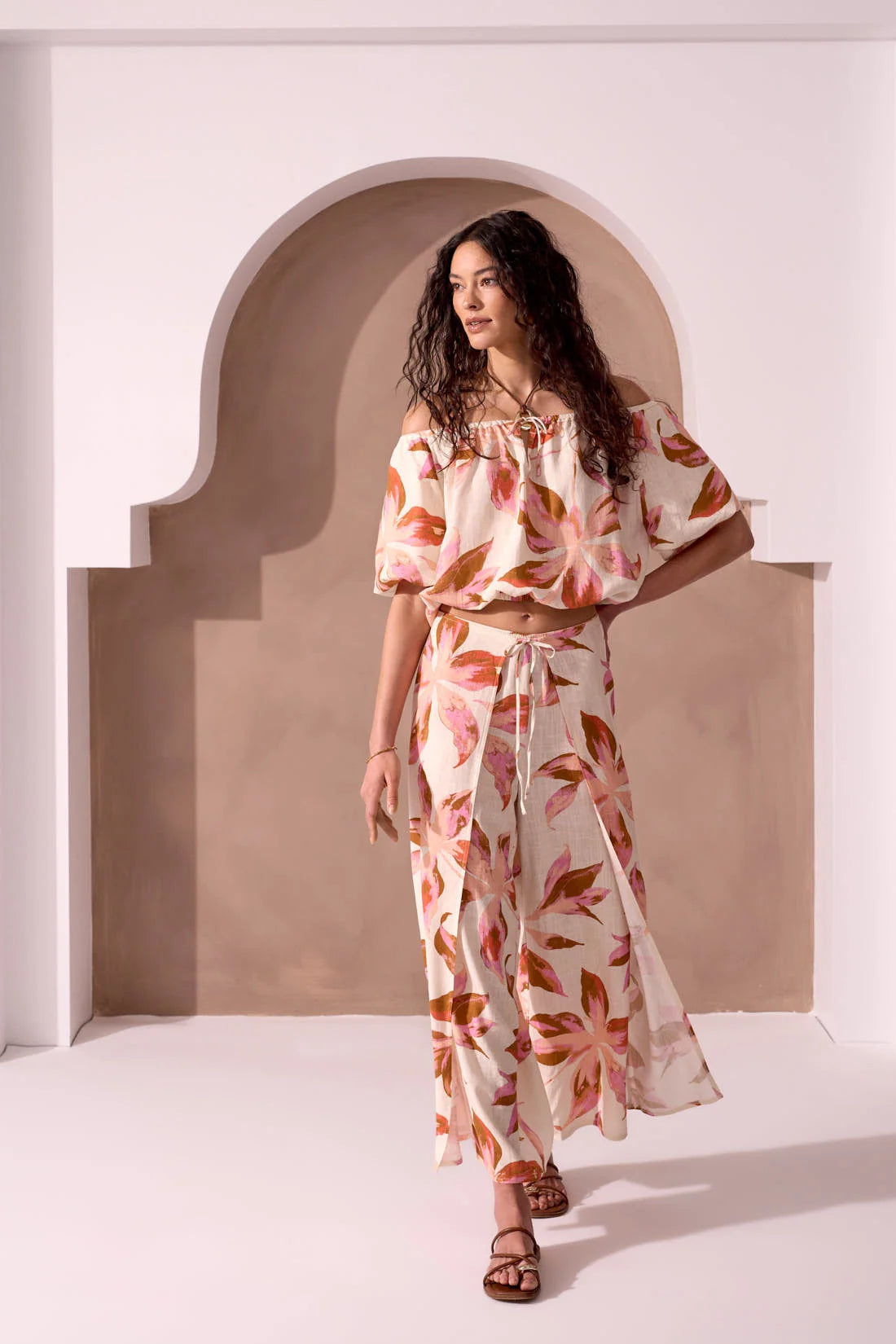 Soft Linen Wide-Leg Tie-Front Wrap Pants