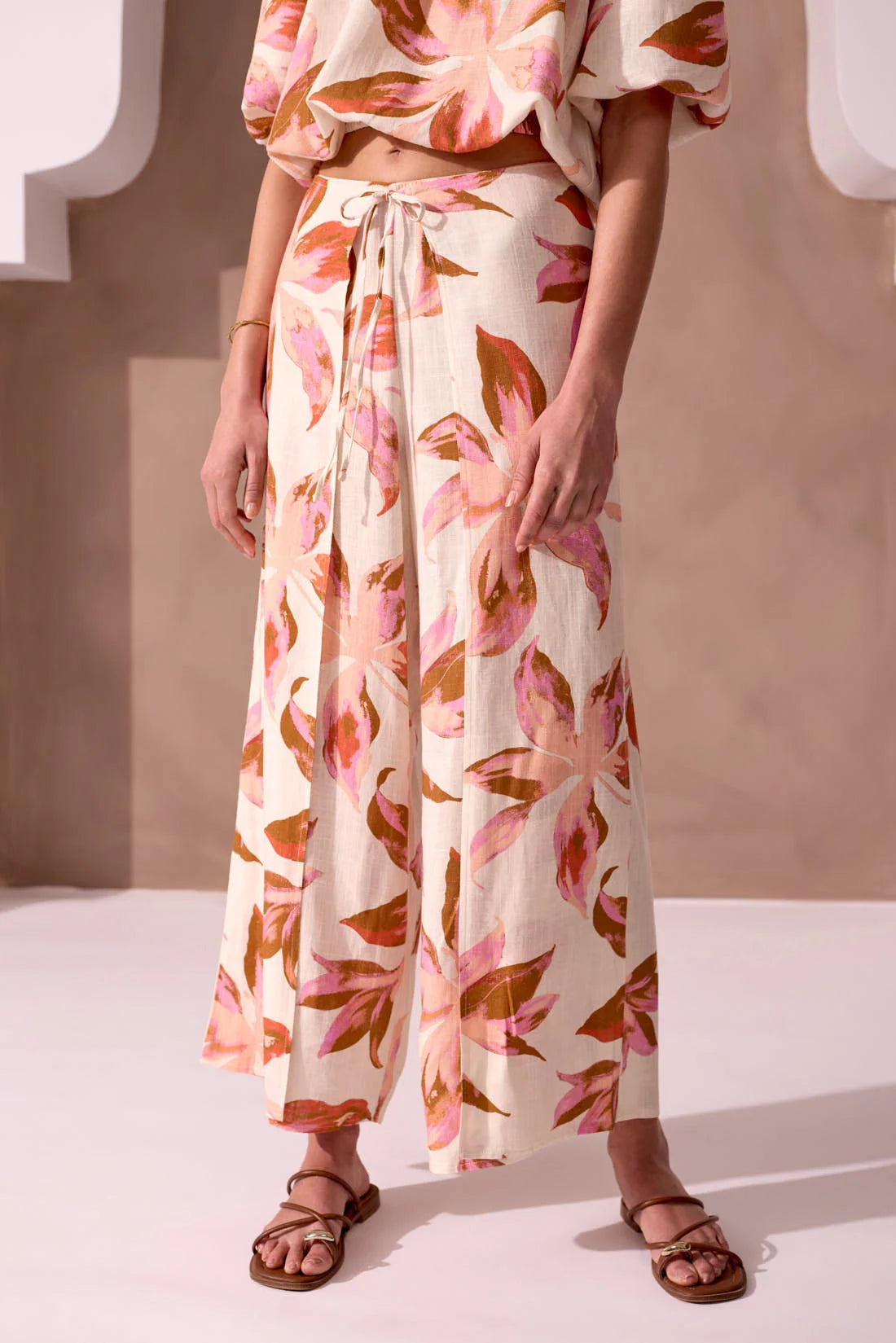Soft Linen Wide-Leg Tie-Front Wrap Pants