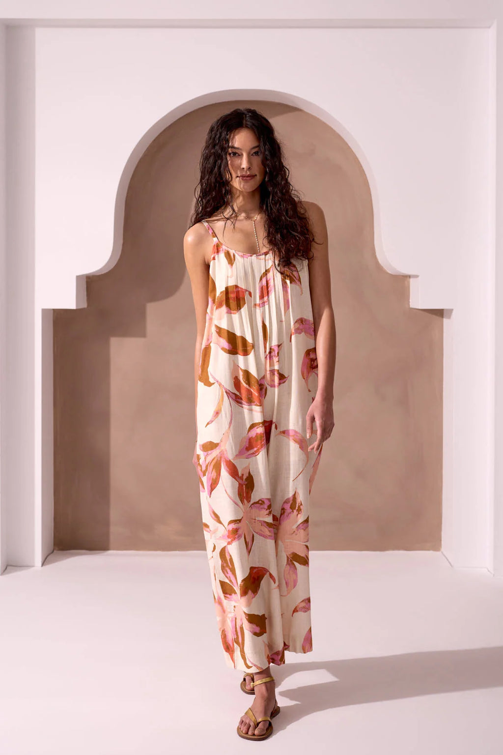 Soft Linen V-Back Wide-Leg Jumpsuit