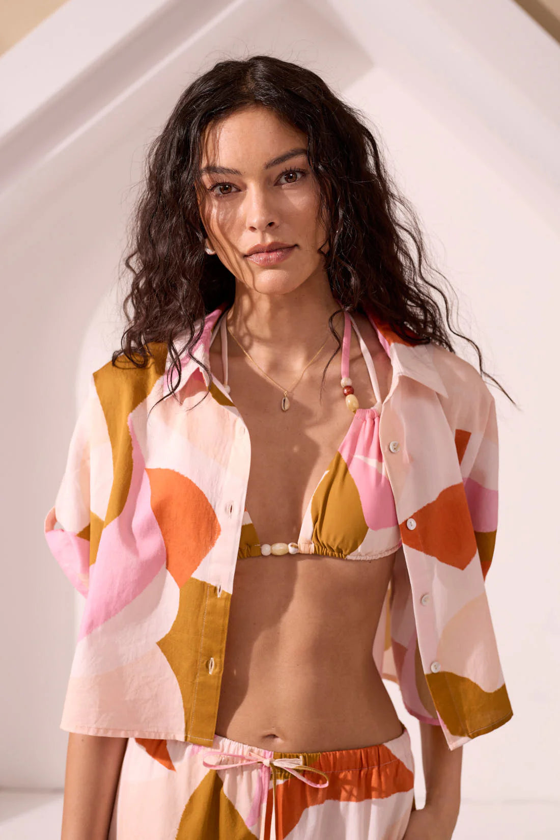 Cropped Short Sleeve Camp Shirt