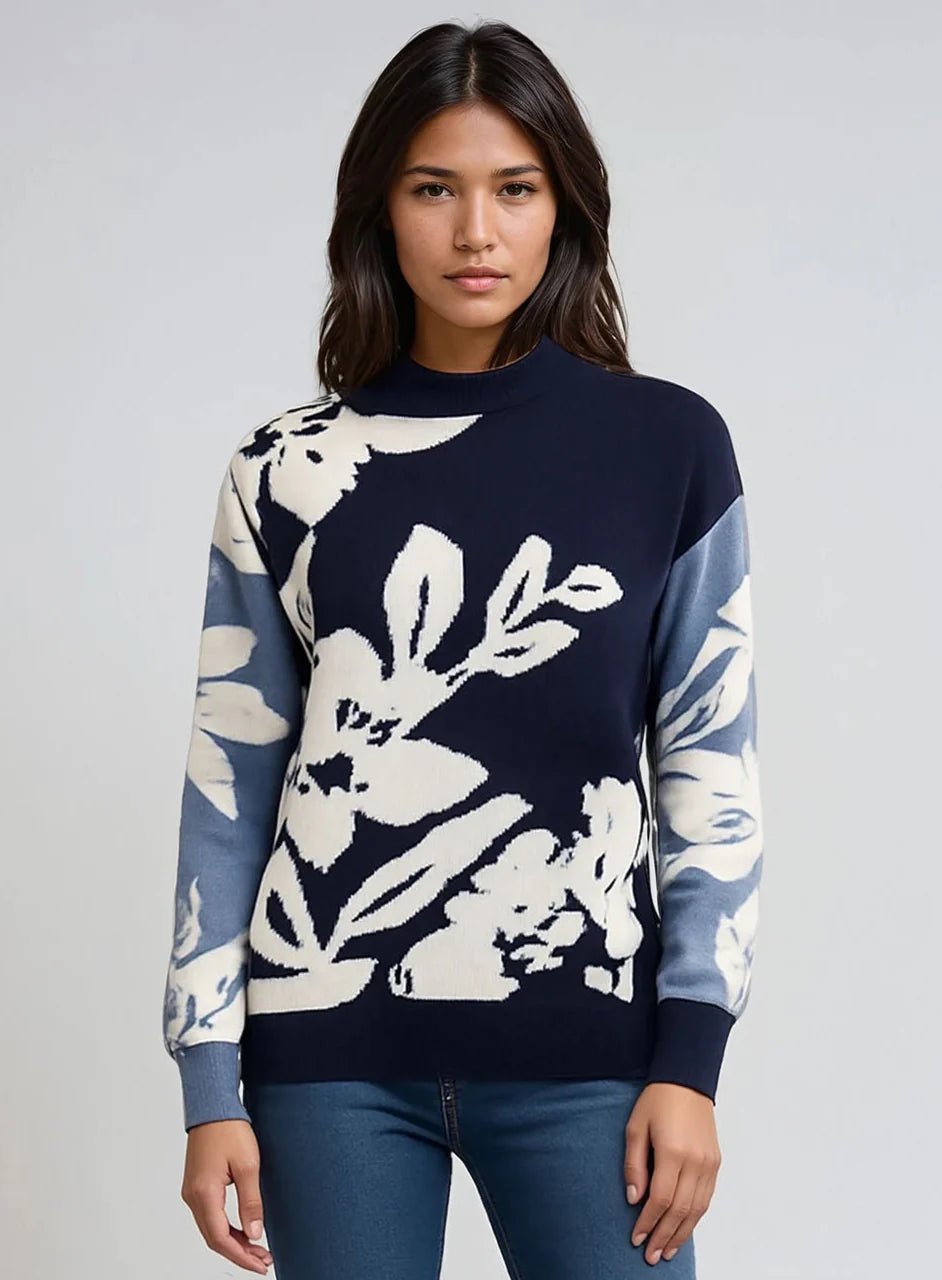 Reese Mock Neck Floral Sweater