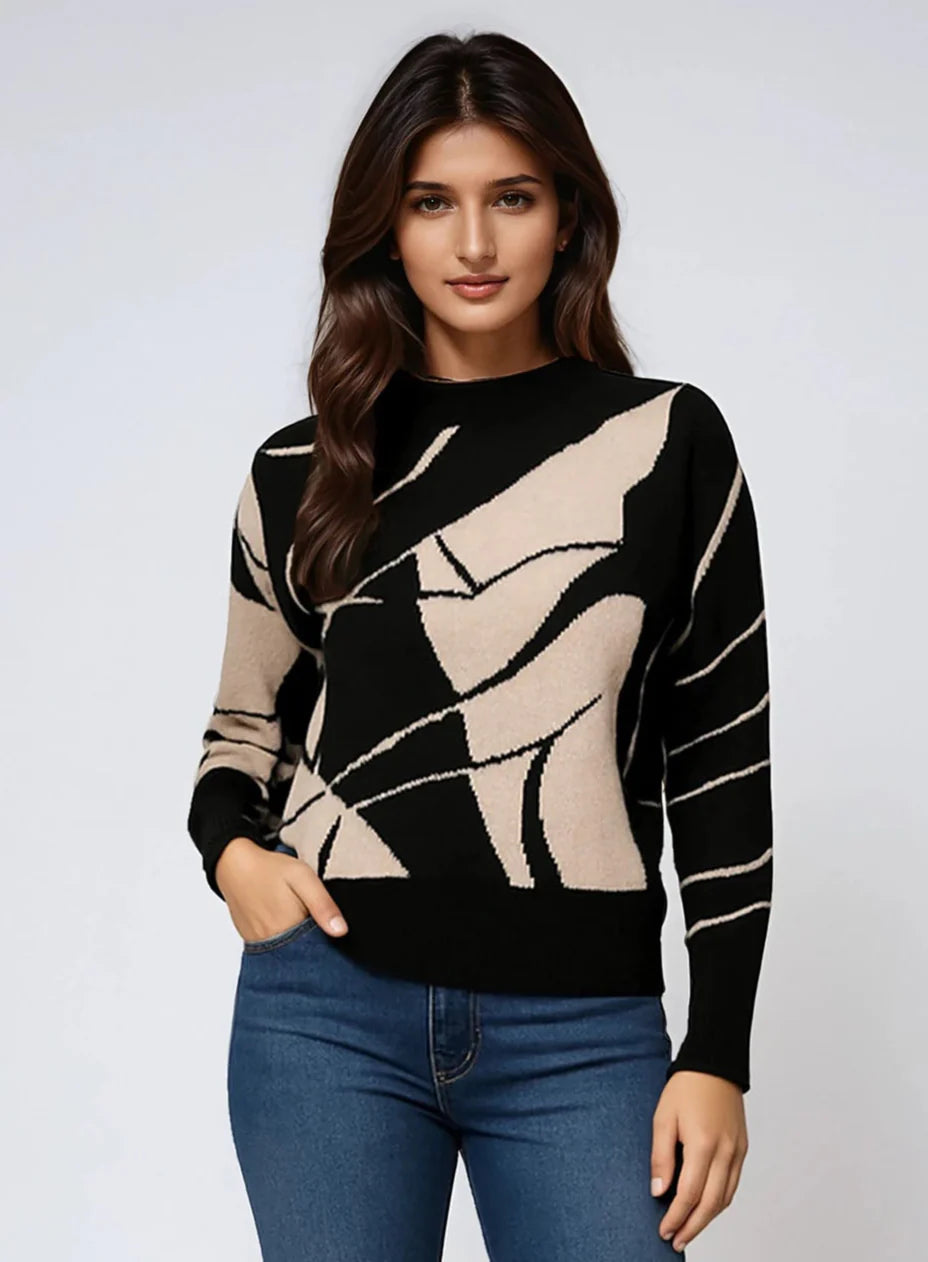Siena Abstract Jacquard Mock-Neck Sweater