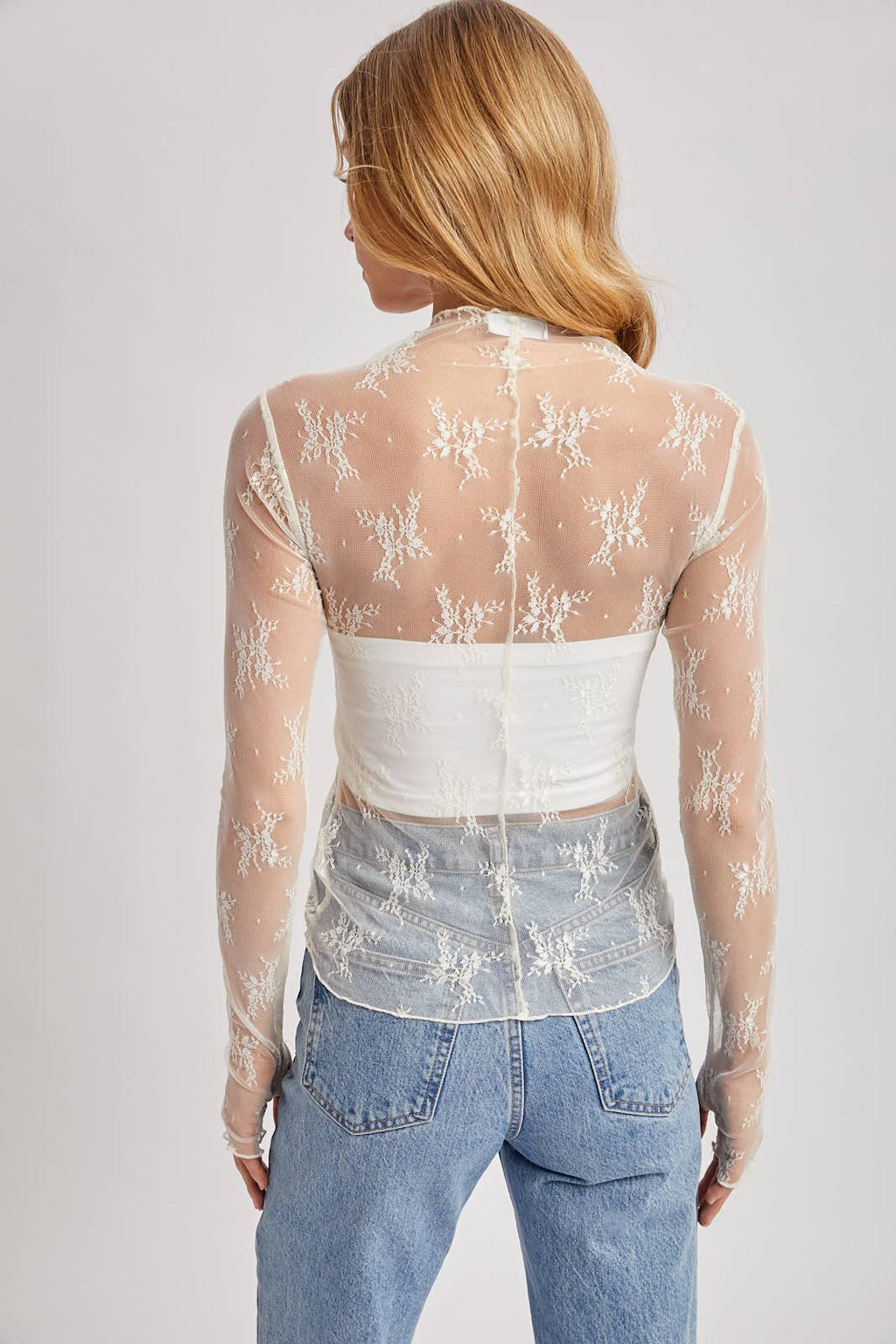 Floral Embroidery Sheer Mesh Lace Top