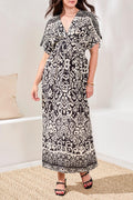 Short Sleeve Maxi Dress with Border Print