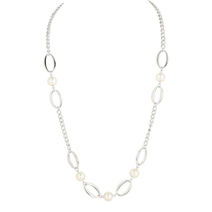 Perla Necklace 8&12mm Glass Pearl Cream S01 26"+3"