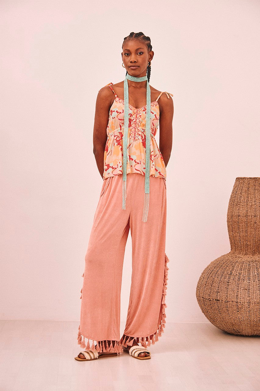 Embroidered Printed Tie Strap Blouse