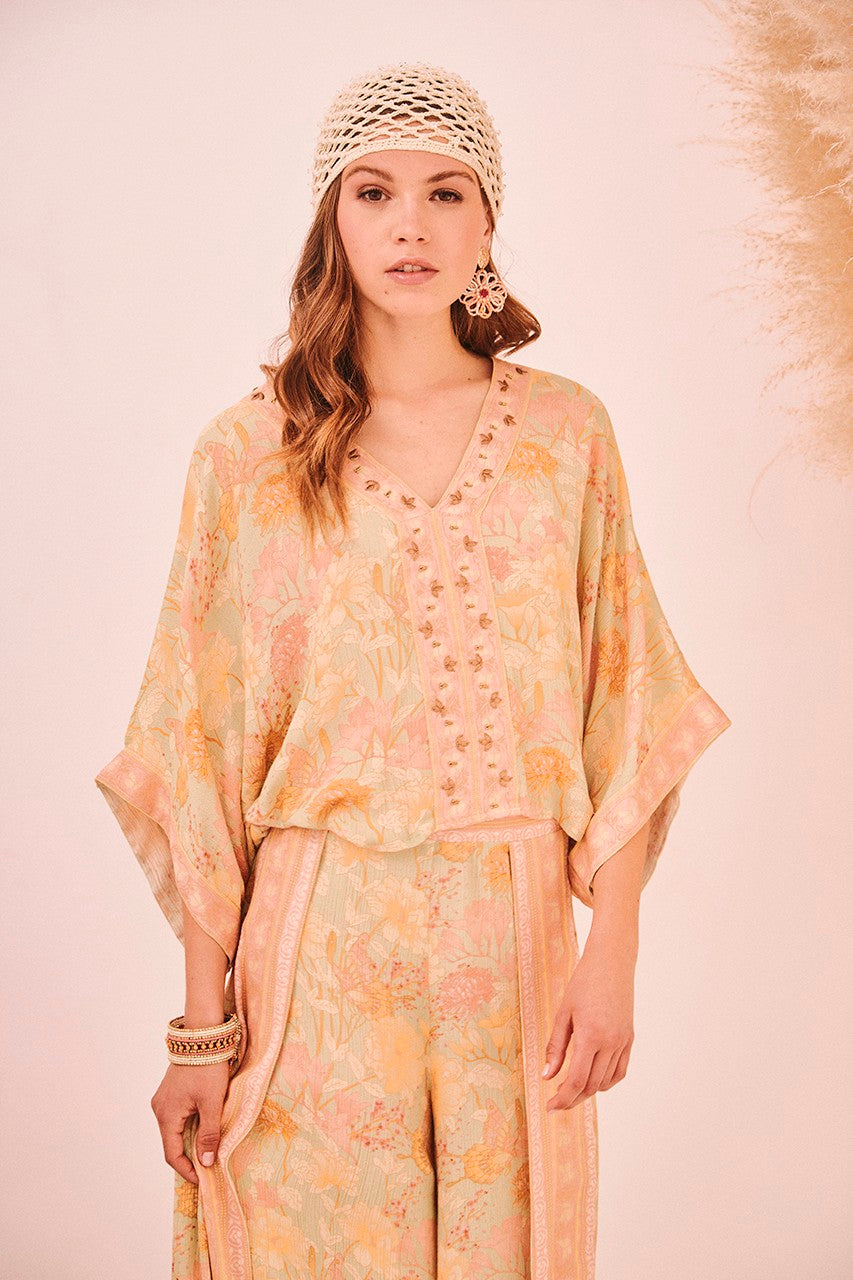 Cropped Butterfly Print Blouse