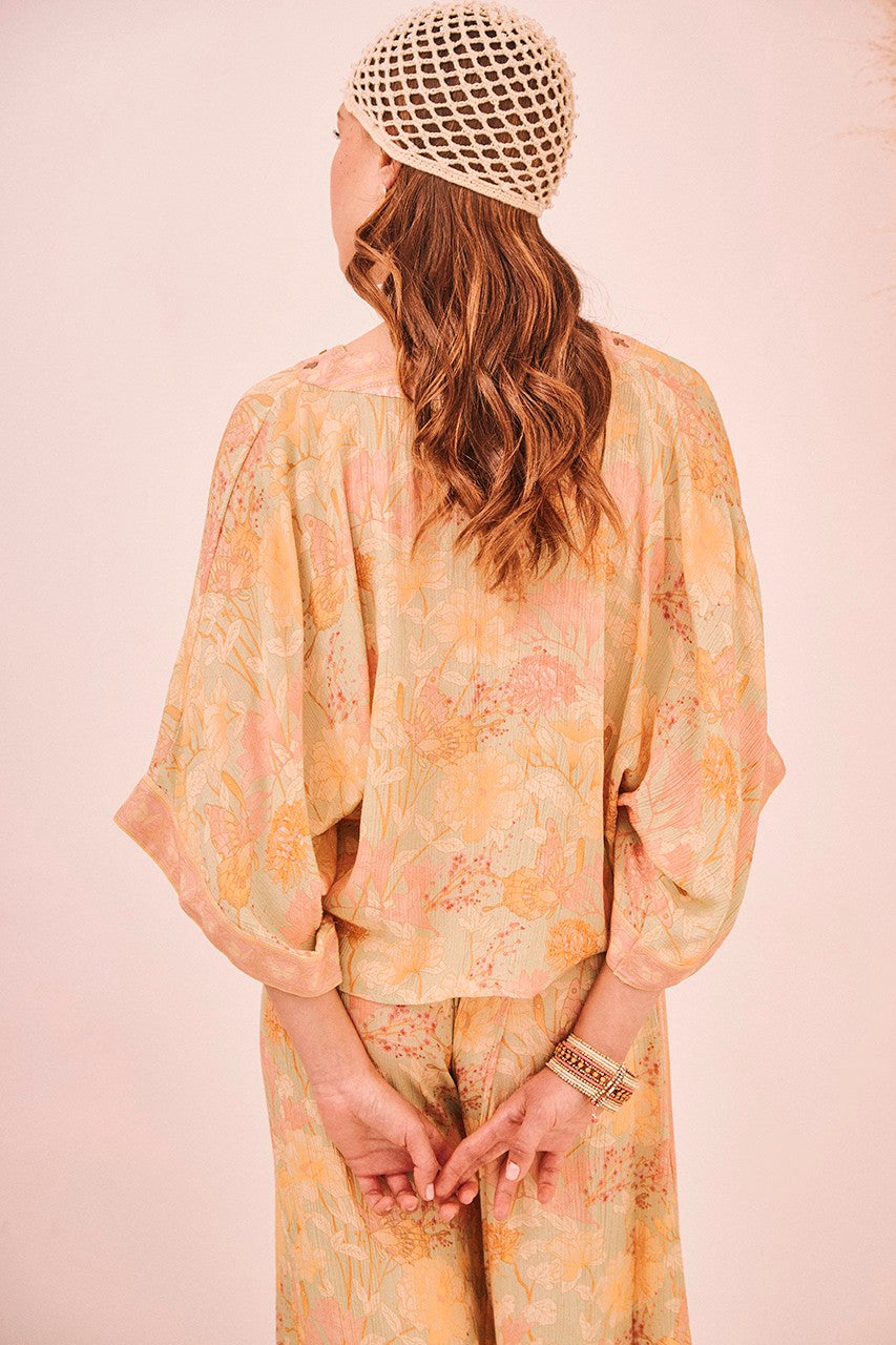 Cropped Butterfly Print Blouse