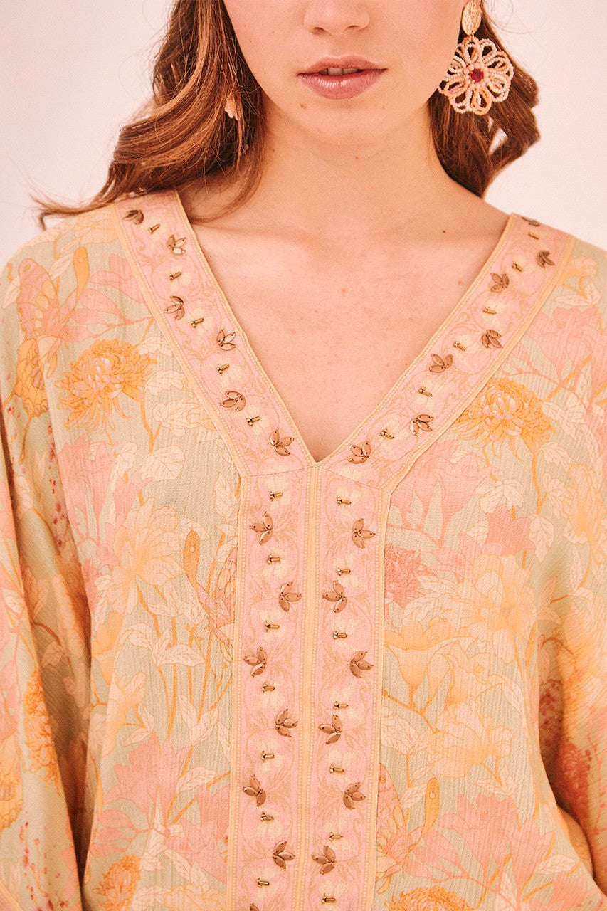 Cropped Butterfly Print Blouse