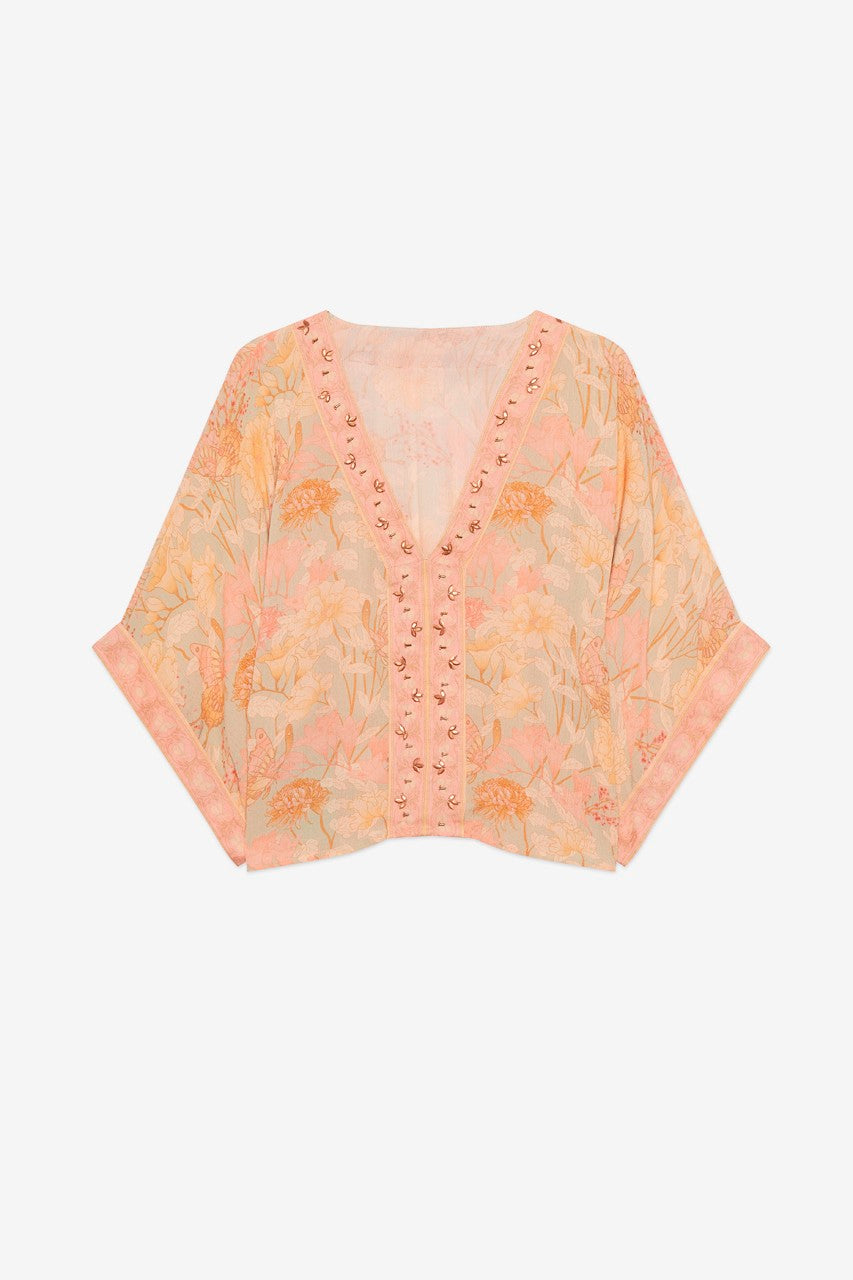 Cropped Butterfly Print Blouse