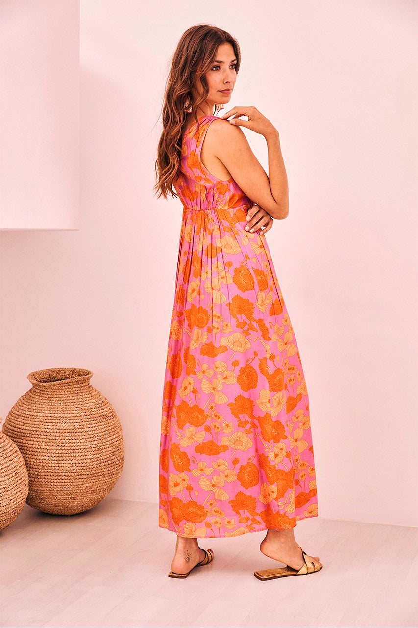 Floral Print Front Cut Out Maxi Dress