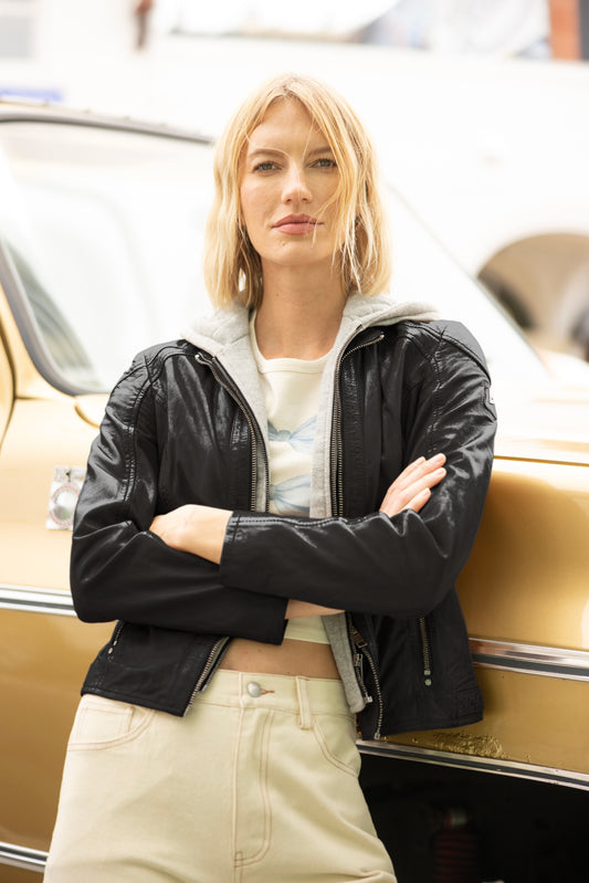 Alice Leather Jacket with Removable Hoodie