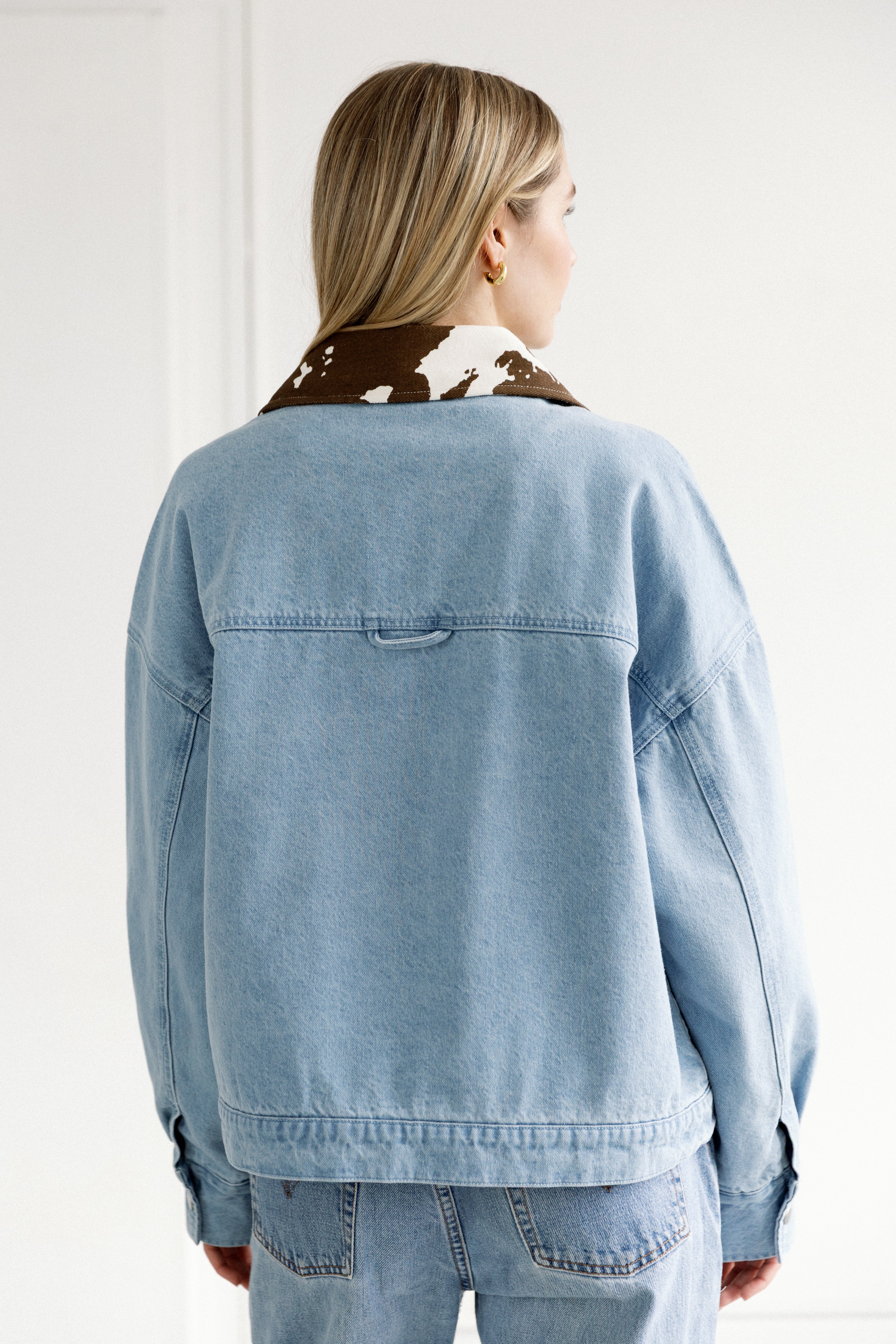 Boxy Cow Collar Denim Jacket