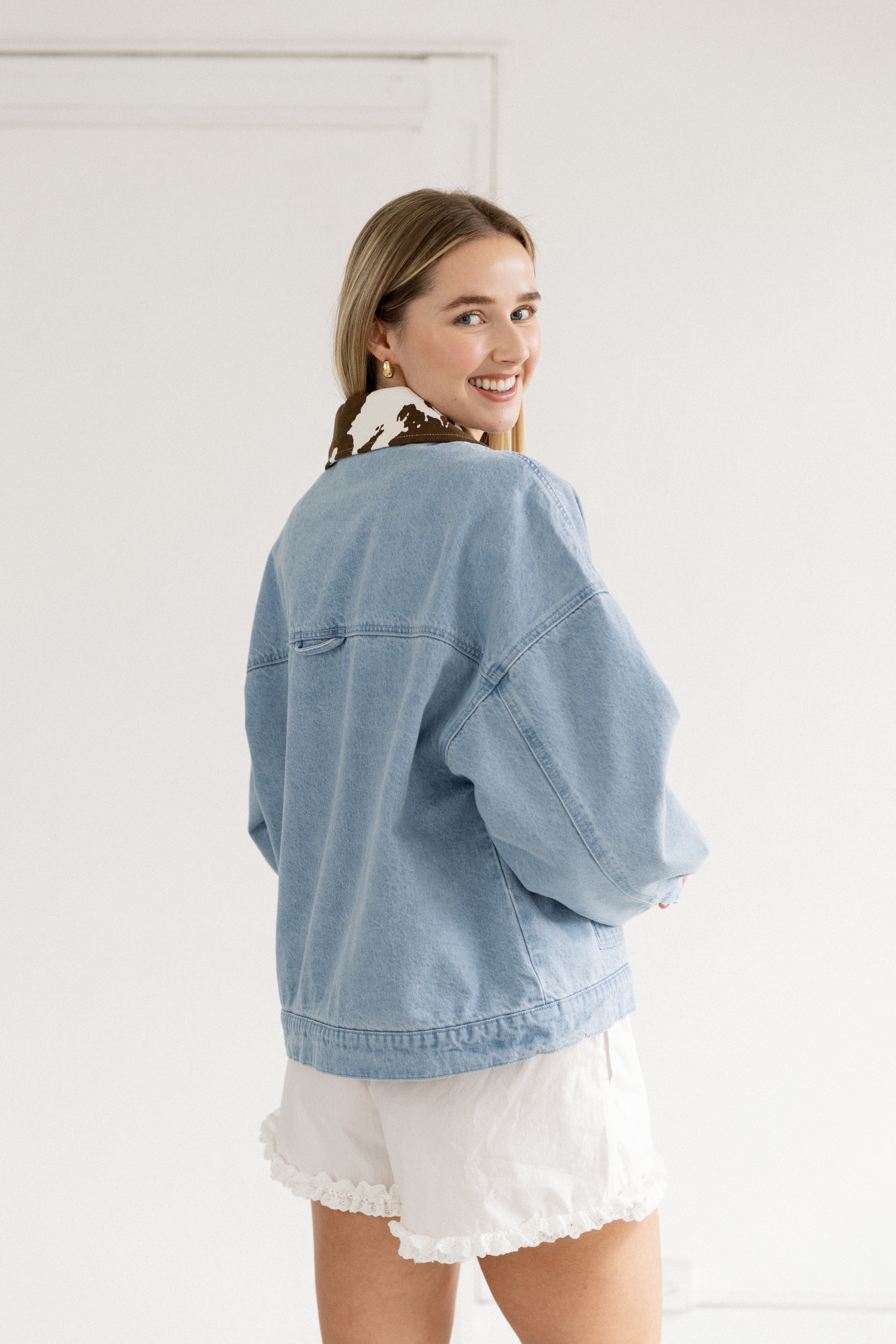 Boxy Cow Collar Denim Jacket