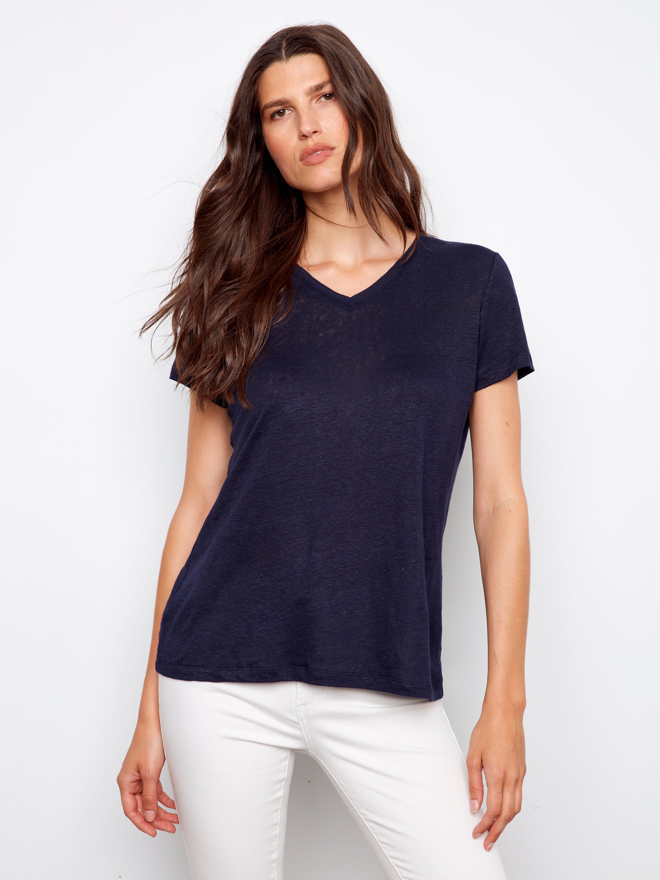 Linen Blend V-Neck T-Shirt