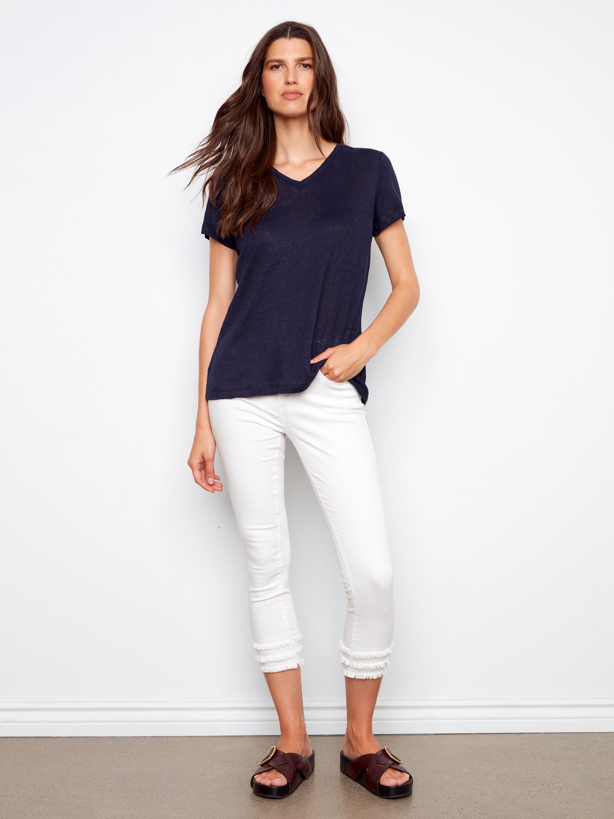 Linen Blend V-Neck T-Shirt