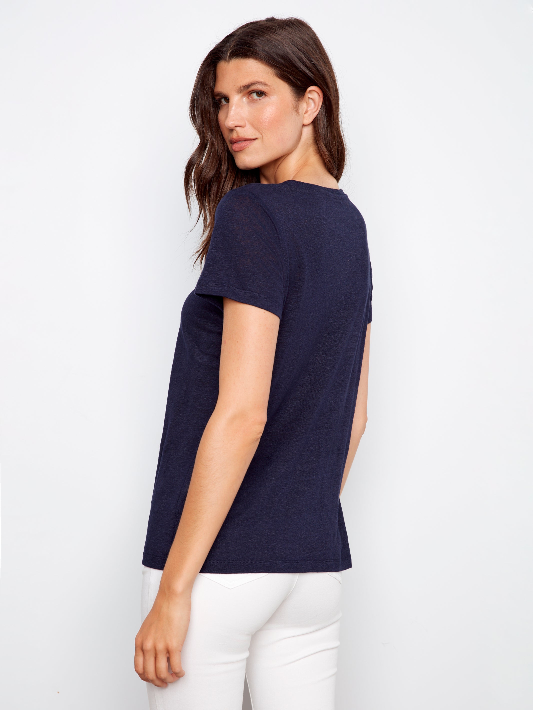 Linen Blend V-Neck T-Shirt