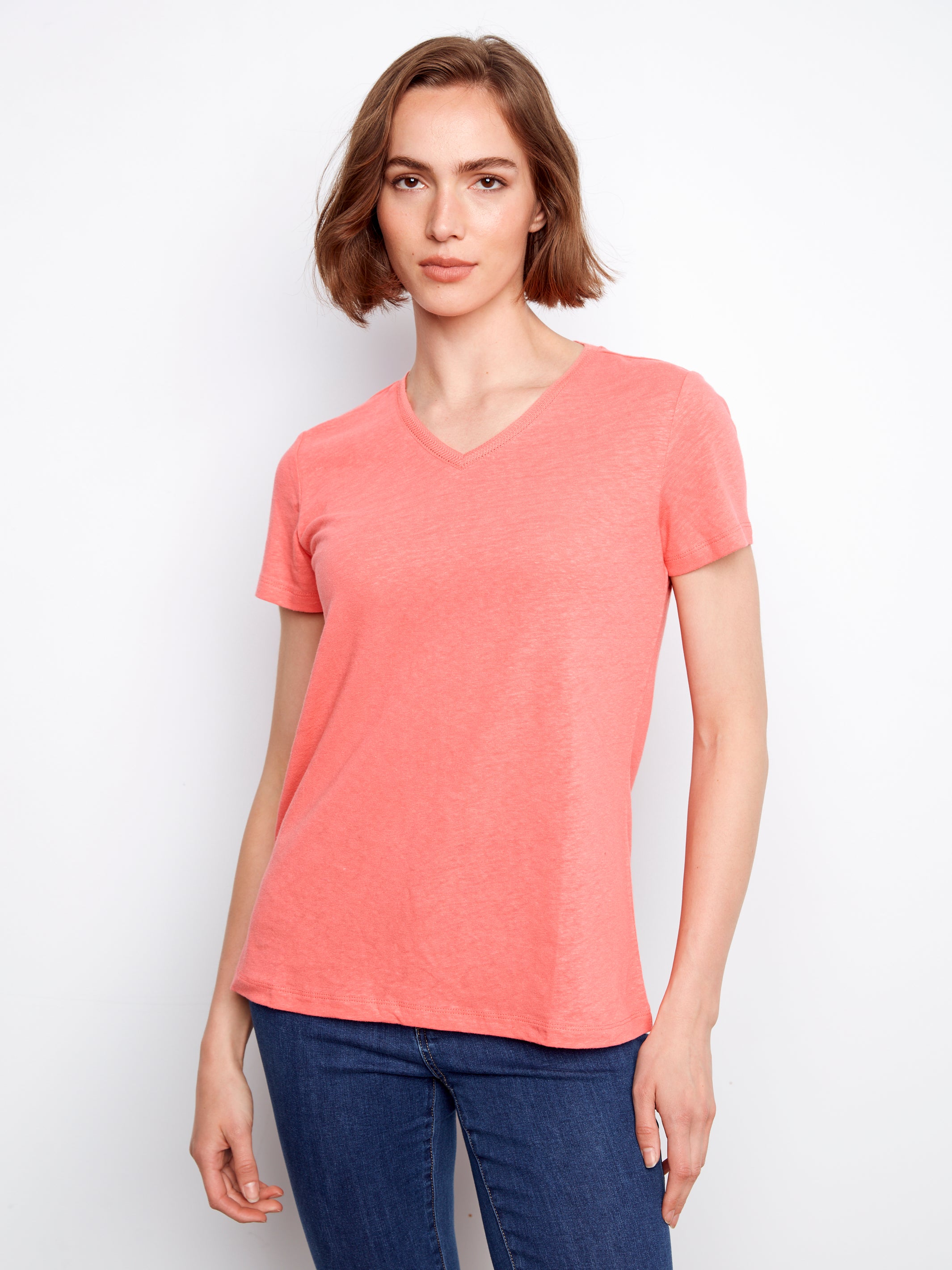 Linen Blend V-Neck T-Shirt