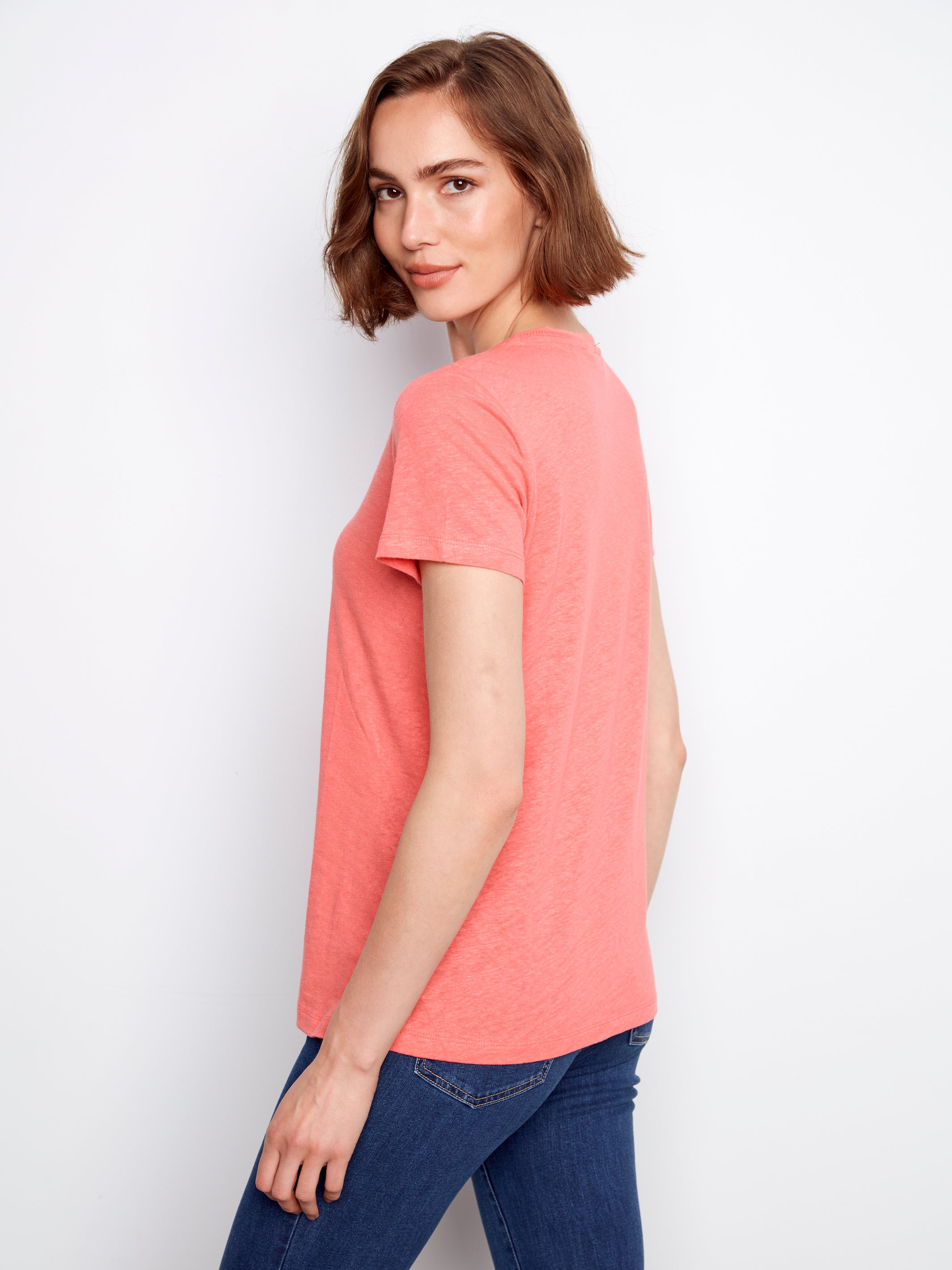 Linen Blend V-Neck T-Shirt