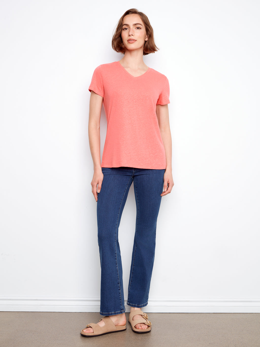 Linen Blend V-Neck T-Shirt