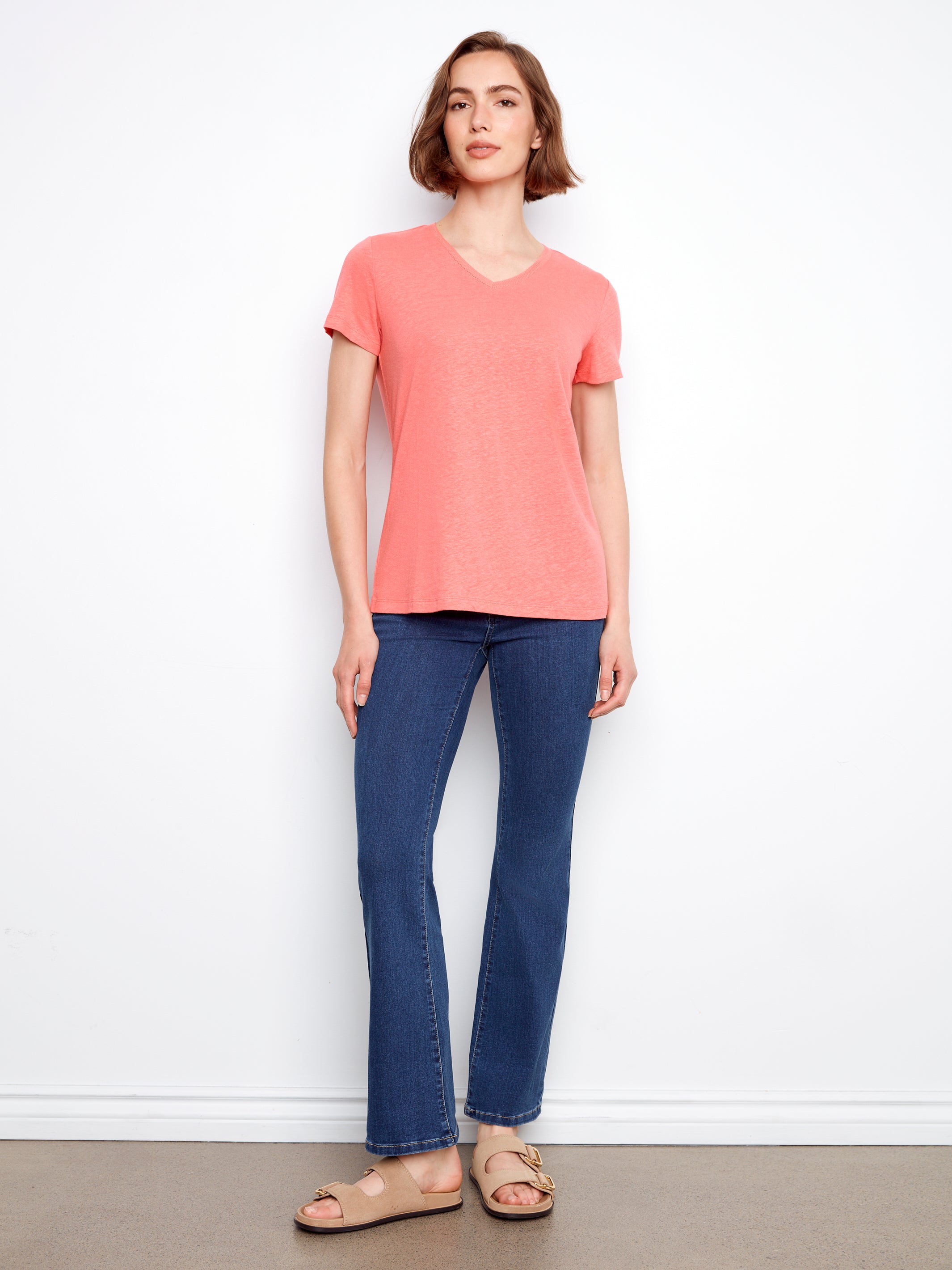 Linen Blend V-Neck T-Shirt