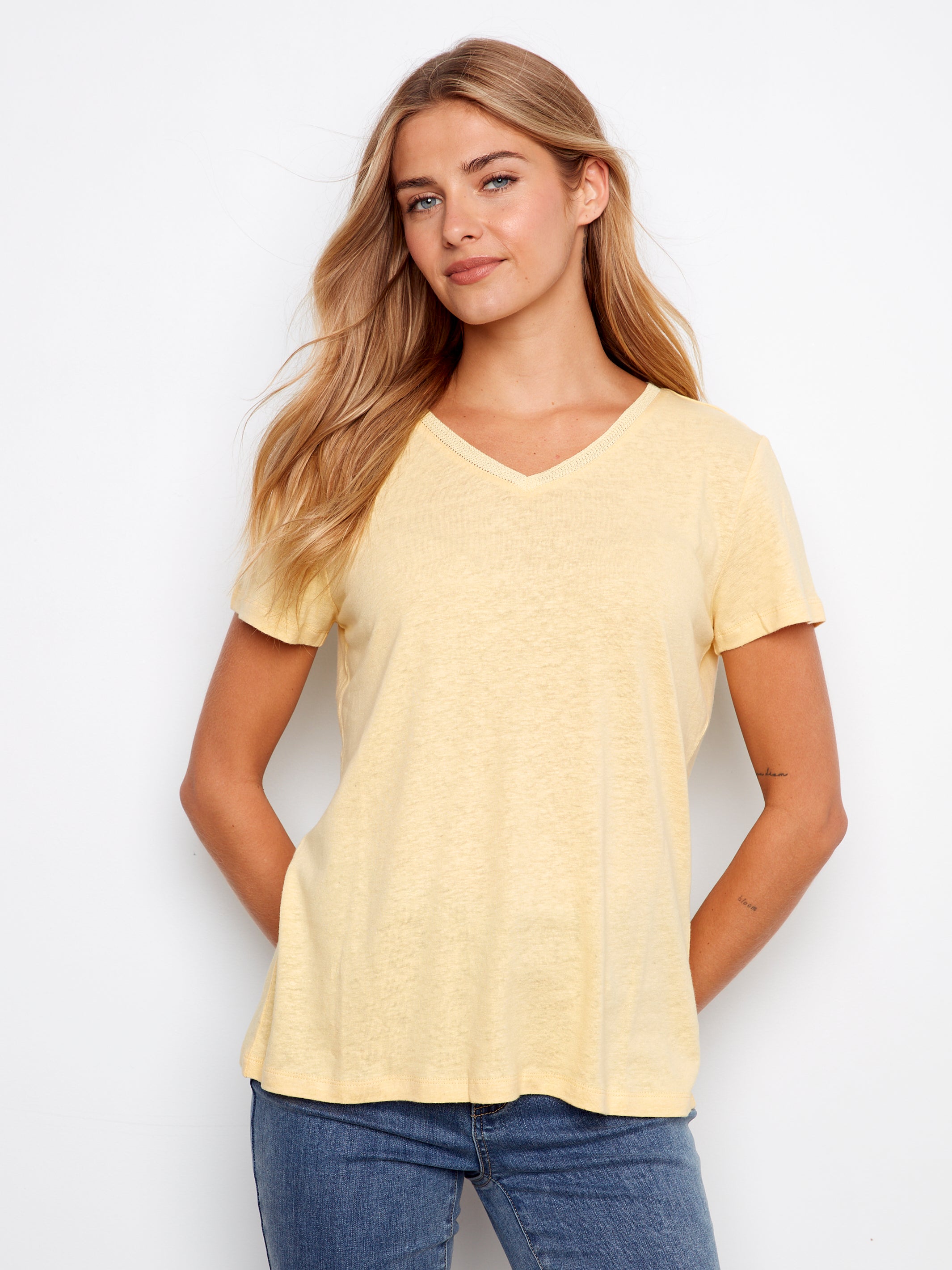 Linen Blend V-Neck T-Shirt