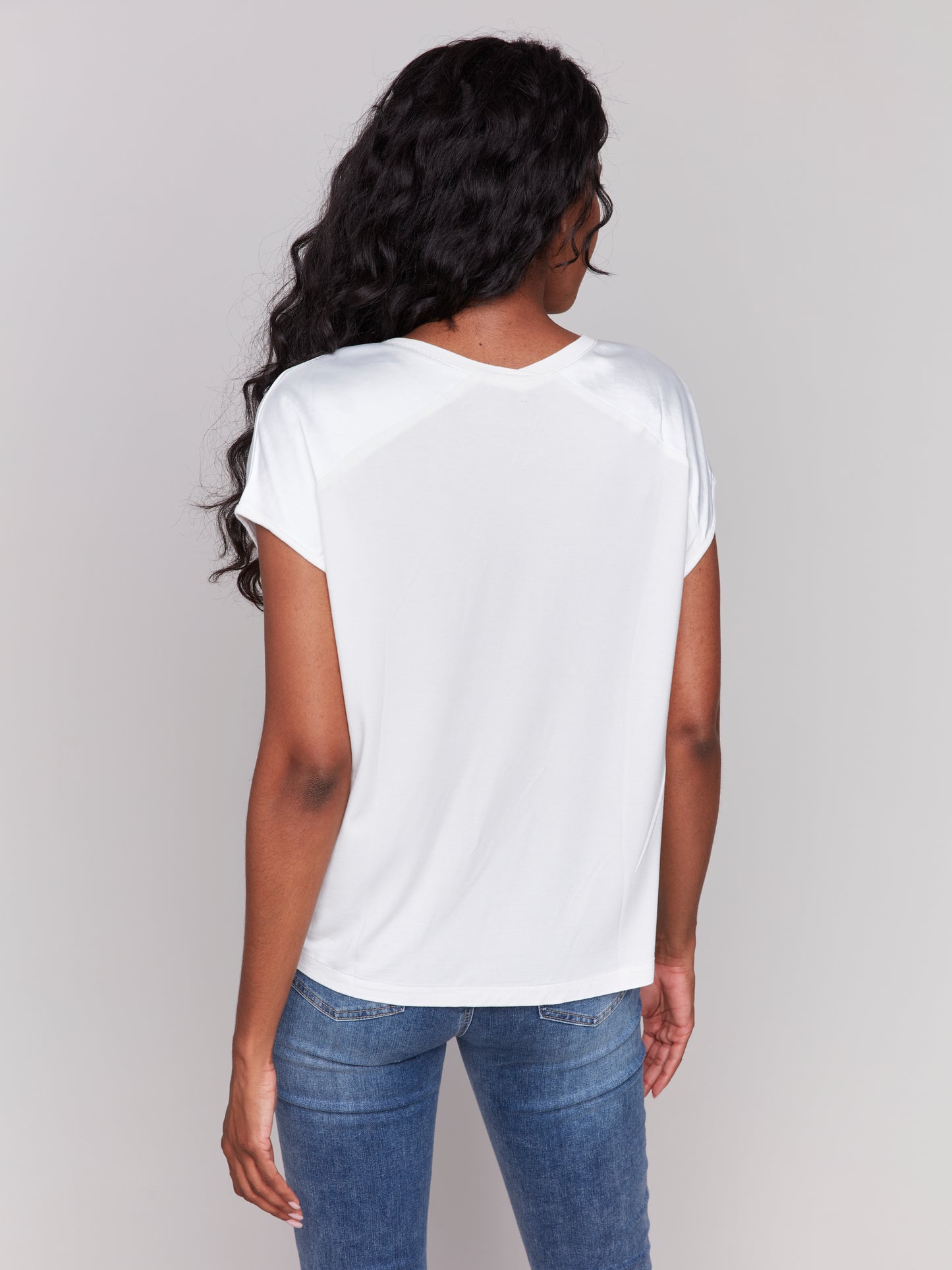Satin V-Neck Knit Top