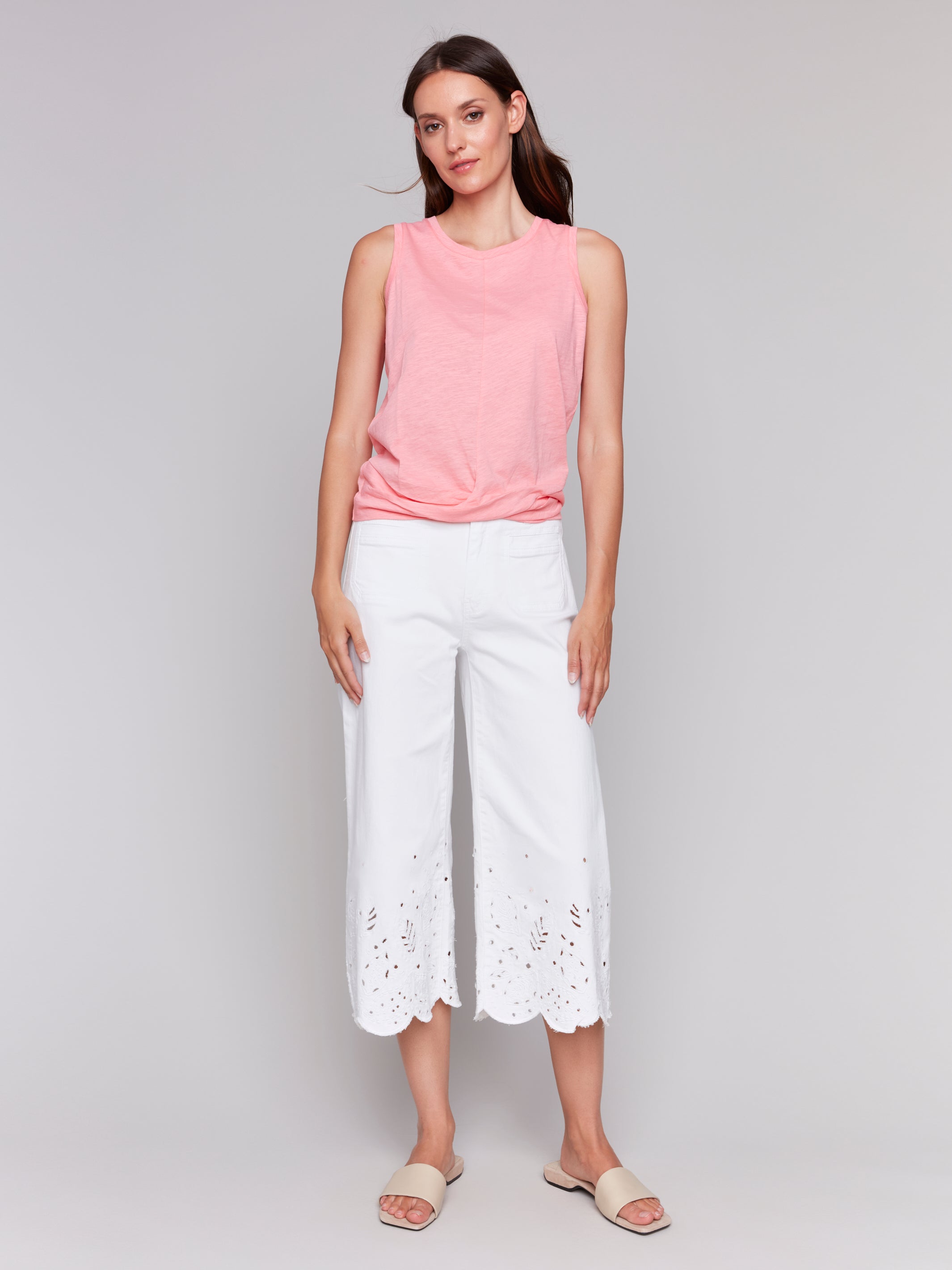 Solid Cotton Slub Tank Top With Knot Detail