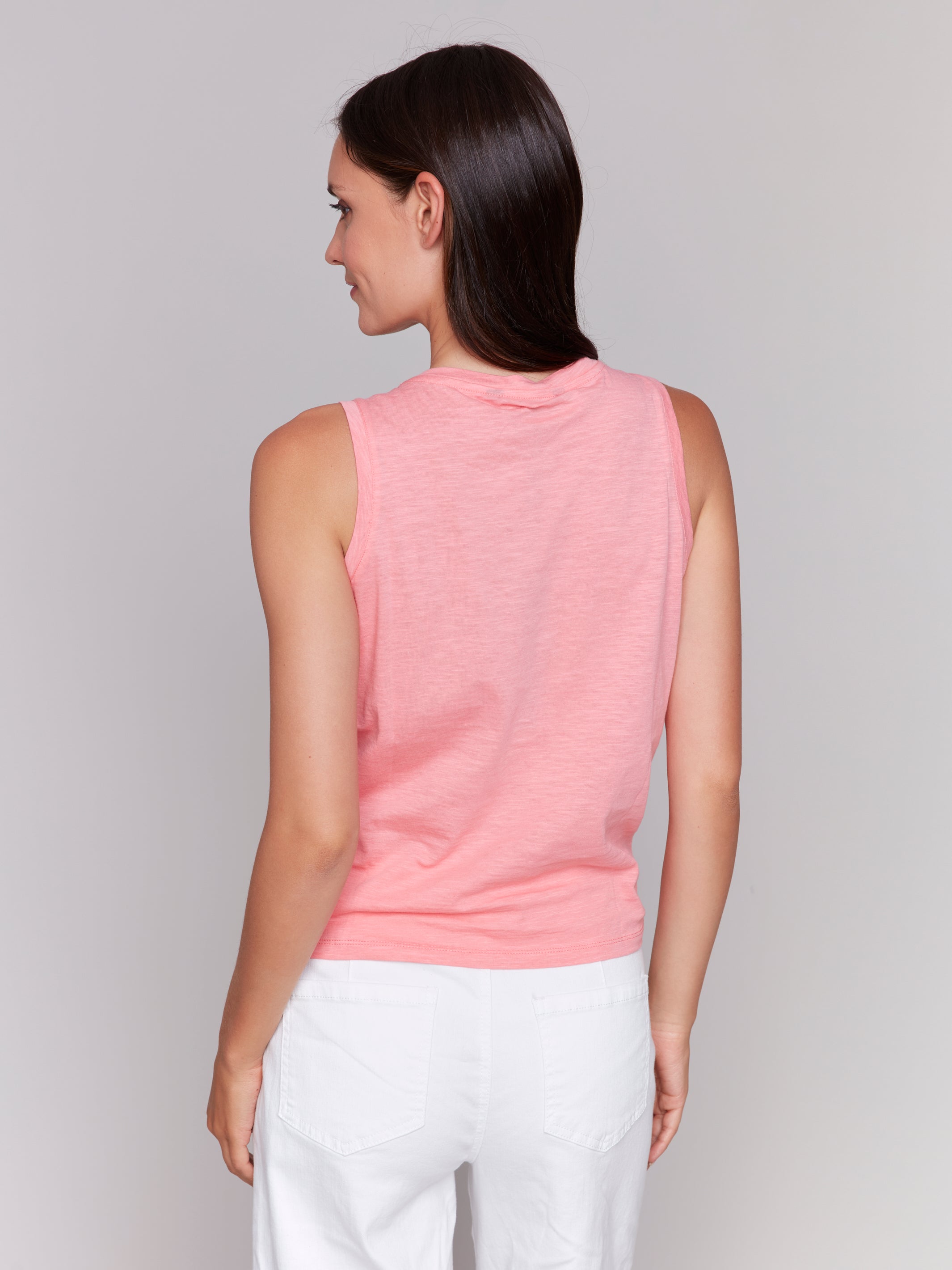 Solid Cotton Slub Tank Top With Knot Detail