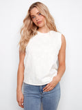 Sleeveless Crew Neck Top with All Over Embroidery
