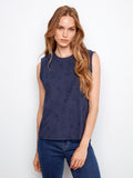 Sleeveless Crew Neck Top with All Over Embroidery