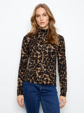 Printed Jersey Long Sleeve Mock Neck Top