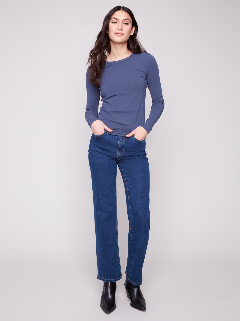 Long Sleeve Crew Neck Interlock Knit Top