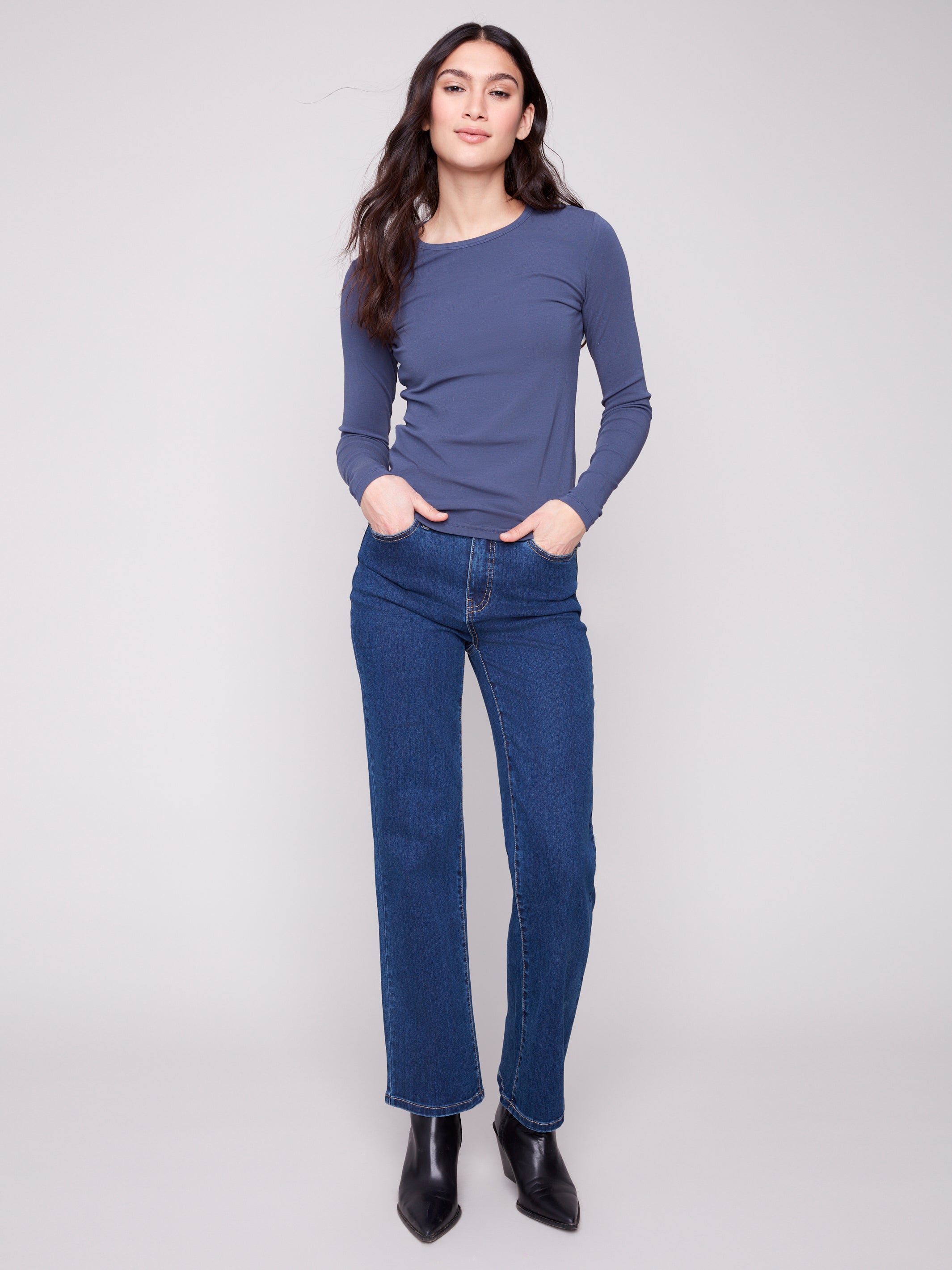 Long Sleeve Crew Neck Interlock Knit Top