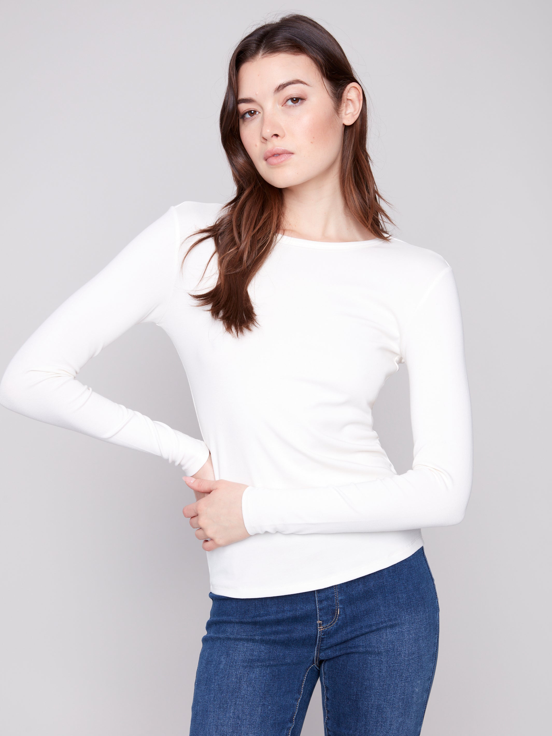 Long Sleeve Crew Neck Interlock Knit Top