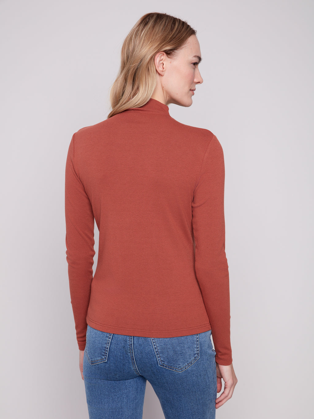 Long Sleeve Mock Neck Fine Rib Top