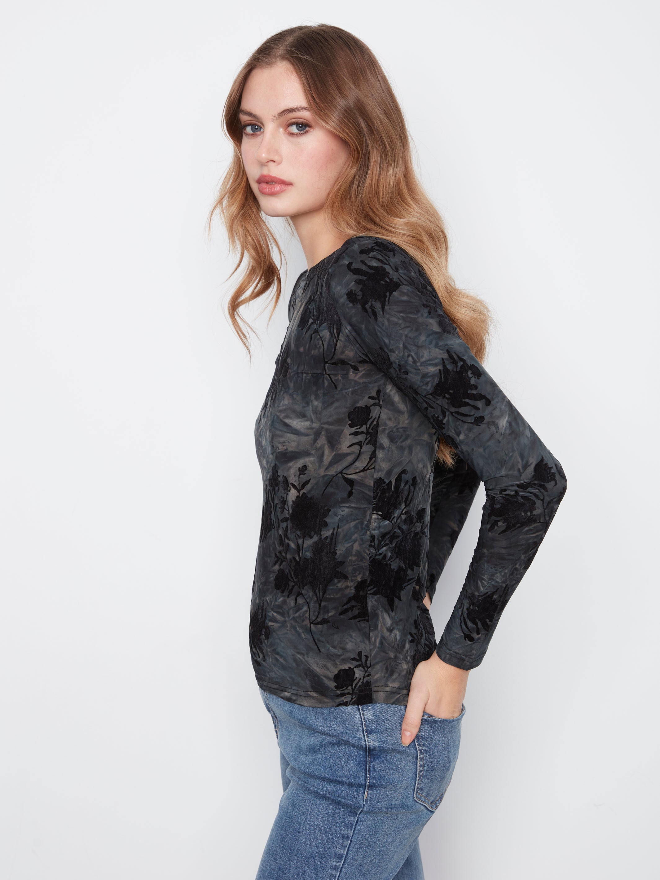 Long Sleeve Boat Neck Top with Side Ruching